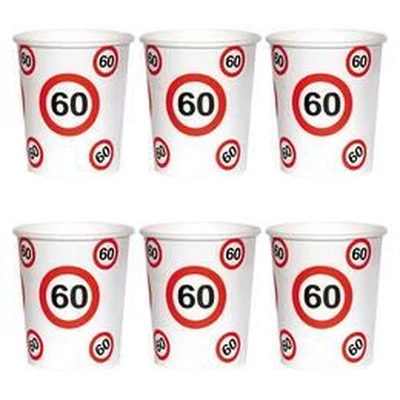 60-as Számos Sebességkorlátozó Szülinapi Papír Parti Pohár - 250 ml, 6 db-os