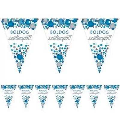 Boldog Szülinapot! Kék Pasztell Konfettis Zászlófüzér - 5 m