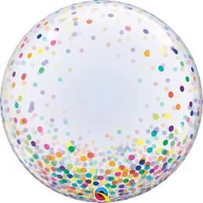 24 inch-es Színes Konfetti Pöttyös Mintás Deco Bubble Lufi 61cm Héliummal