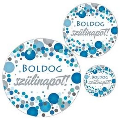 Boldog Szülinapot Kék Pasztell Konfettis Matrica Csomag - 8 db-os