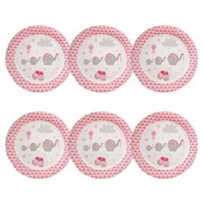 Tányér - Elefántos rózsaszín parti tányér, 23 cm, 6 db-os