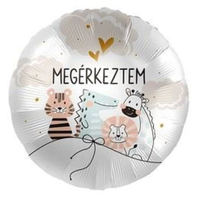 Fólia Lufi - 17"-es Babaváró Megérkeztem Feliratú Állat Mintás Léggömb