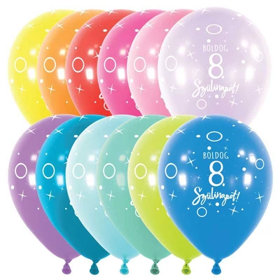 11 inch-es Boldog 8. Szülinapot Assortment Szülinapi Lufi (6 db/csomag), Héliummal