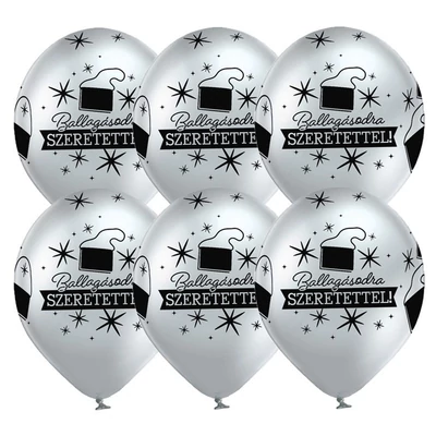 11 inch-es Ballagásodra Szeretettel Chrome Ezüst Lufi Ballagásra (6 db/csomag), Héliummal