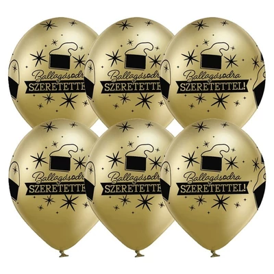 11 inch-es Ballagásodra Szeretettel Chrome Arany Lufi Ballagásra (6 db/csomag), Héliummal