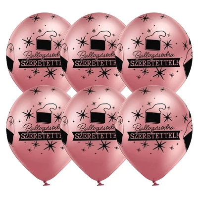 11 inch-es Ballagásodra Szeretettel Chrome Pink Lufi Ballagásra (6 db/csomag), Héliummal