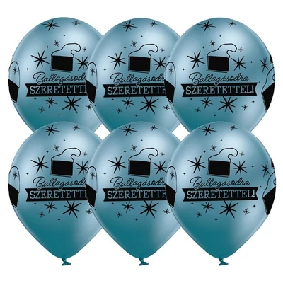 11 inch-es Ballagásodra Szeretettel Chrome Kék Lufi Ballagásra (6 db/csomag), Héliummal
