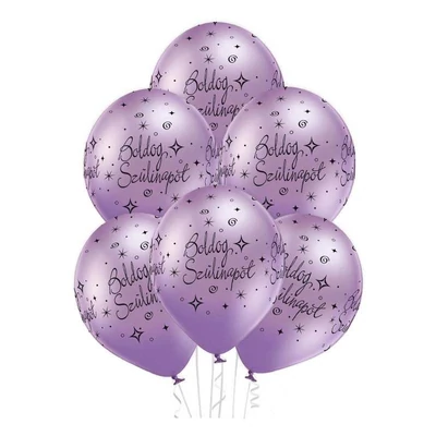 Boldog Szülinapot Glossy - Chrome Purple - Lila Kerek Gumi (Latex) Lufi - 6 db, Héliummal