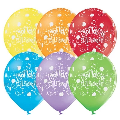 Boldog Születésnapot Vegyes Színű Szülinapi Kerek (Latex - Gumi) Lufi, 6 db, 28 cm, Héliummal