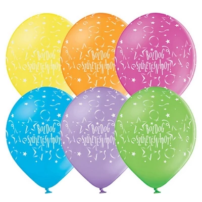 Boldog Születésnapot Stars Festive Vegyes Színű Szülinapi Kerek (Latex - Gumi) Lufi, 6 db, 28 cm, Héliummal