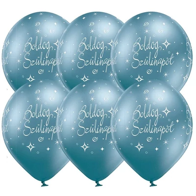 11 inch-es Boldog Szülinapot Chrome Blue - Kék Lufi (6 db/csomag) Héliummal