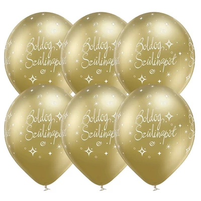 11 inch-es Boldog Szülinapot Chrome Gold - Arany Lufi (6 db/csomag) Héliummal