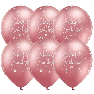 11 inch-es Boldog Szülinapot Chrome Pink - Rózsaszín Lufi (6 db/csomag) Héliummal