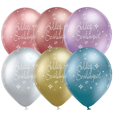 Boldog Születésnapot Chrome Assortment - Vegyes Színű Szülinapi Kerek (Latex - Gumi) Lufi, 6 db, 28 cm, Héliummal