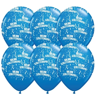11 inch-es Boldog Születésnapot Dark Blue Lufi (6 db/csomag) Héliummal