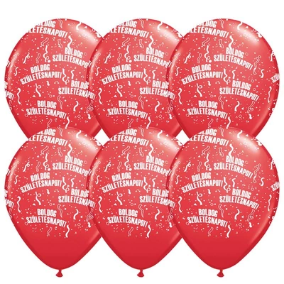 11 inch-es Boldog Születésnapot Red Lufi (6 db/csomag) Héliummal