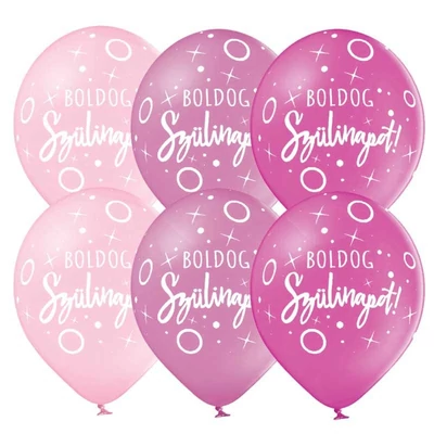 11 inch-es Boldog Születésnapot Dots & Sparkles Lányos Színekben Lufi (6 db/csomag) Héliummal