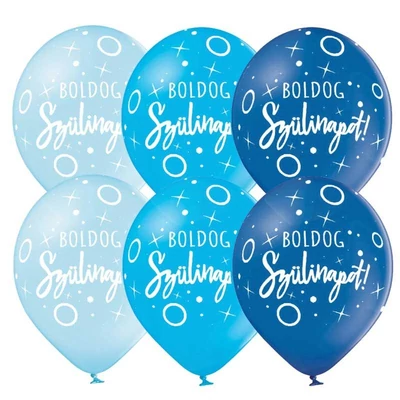 11 inch-es Boldog Születésnapot Dots & Sparkles Fiús Színekben Lufi (6 db/csomag) Héliummal