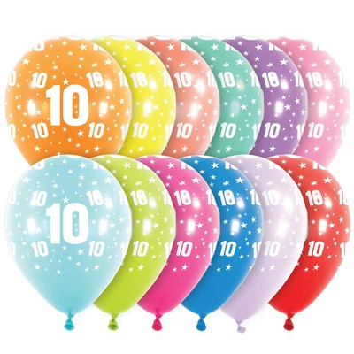 11 inch-es 10. Printelt Stars Assortment Szülinap Számos Lufi (6 db/csomag) Héliummal