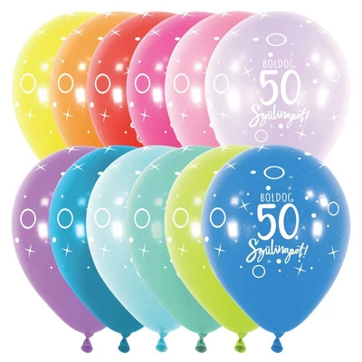 11 inch-es Boldog 50. Szülinapot Assortment Szülinapi Lufi (6 db/csomag), Héliummal