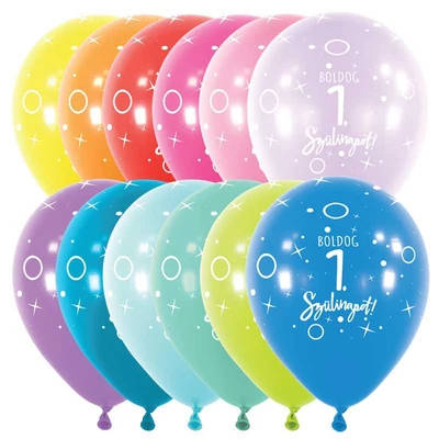 11 inch-es Boldog 1. Szülinapot Assortment Szülinapi Lufi (6 db/csomag), Héliummal