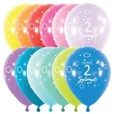 11 inch-es Boldog 2. Szülinapot Assortment Szülinapi Lufi (6 db/csomag), Héliummal