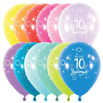 11 inch-es Boldog 10. Szülinapot Assortment Szülinapi Lufi (6 db/csomag), Héliummal