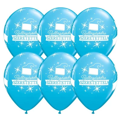 11 inch-es Ballagásodra Szeretettel Diplomakalap Mintás Robin's Egg Blue Lufi 6 db, Héliummal