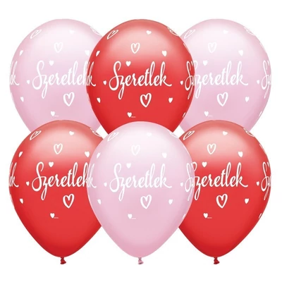 11 inch-es Szeretlek Casual Script Red and Pink Lufi (6 db/csomag), Héliummal
