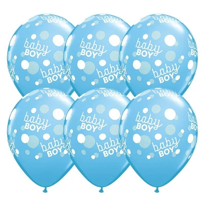11 inch-es Baby Boy - Baba Fiú Kék Dots - Pöttyös Lufi Babaszületésre (6 db/csomag), Héliummal